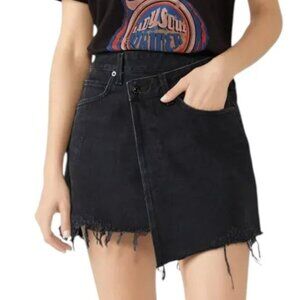 AGOLDE Skirt Womens 28 Denim Criss Cross Crossover Asymmetrical Frayed Hem Mini